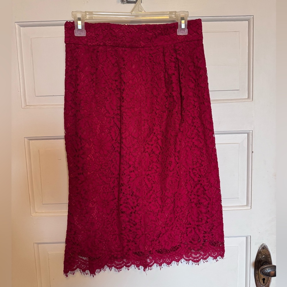 J. Crew red Lace Pencil Skirt